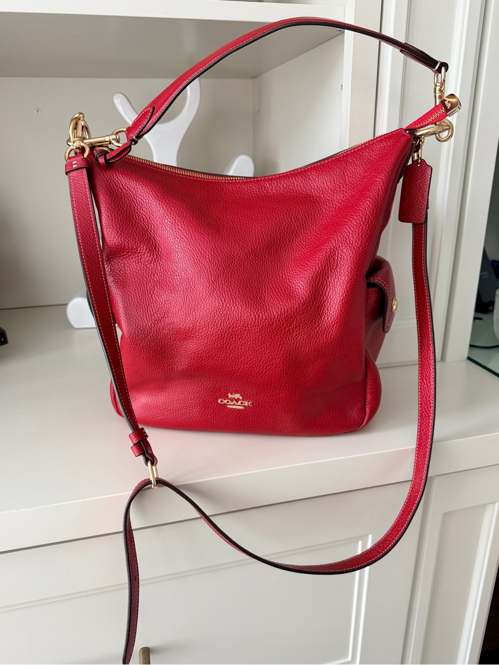 COACH Pennie Red Pebbled Leather Shoulder Crossbody Bag 6152 NEW